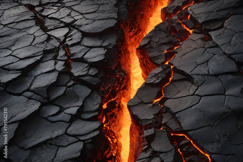 Cracked Lava Land texture background. Volcano magma Hell rock. Abstract Crack texture background, volcanic eruption. Molten lava illustration