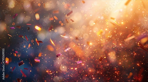 Celebratory abstract confetti explosion with colorful ribbons