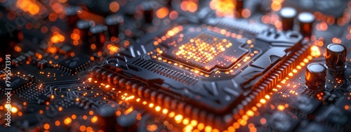 A macro, detailed shot of a computer chip modified to mine Bitcoin, with intricate details and lighting emphasizing its complexity.