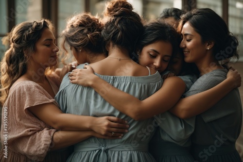 group of women hugging themselves with love and care