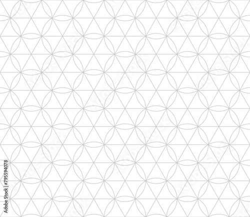 Modern minimalist vector geometric seamless pattern with thin lines, hexagons, triangles, circles, grid. White and gray abstract background. Simple linear texture. Subtle minimal repeated geo design
