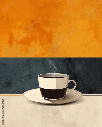 A modern coffee poster, with sleek lines and bold colors, highlighting the art of brewing coffee and the sophistication of enjoying a cup in a contemporary tea restaurant setting 8K , high-resolution,