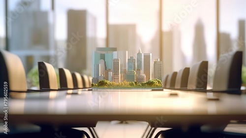 Indoor luxury meeting room with furniture and panoramic view New York Generative AI