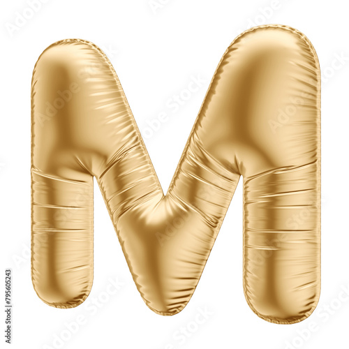 Golden 3D Balloon Letter M with Transparent Background