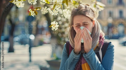 person sneezing of seasonal allergy Generative AI