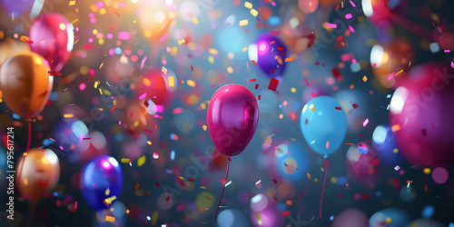 Explodierendes Konfetti mit schönen bunten Luftballons für Fasching und Party als Hintergrund Motiv, ai generativ