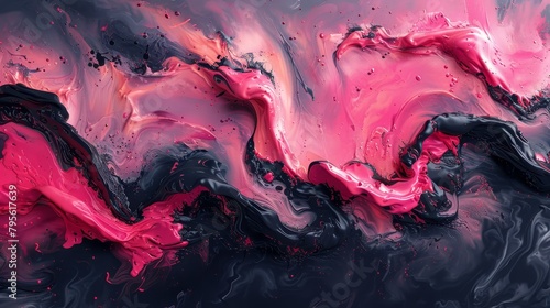  A black background is adorned with pink and black swirling strokes, while a pink background features black and white swirls on its left side