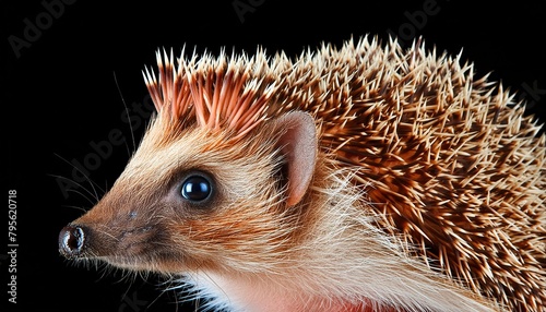  hedgehog close up head on black background