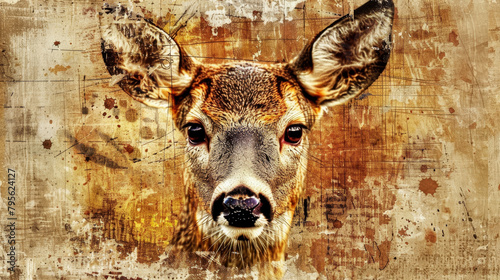  A tight shot of a deer's facial features, portraying a grungy appearance with distinct focus on its nostrils