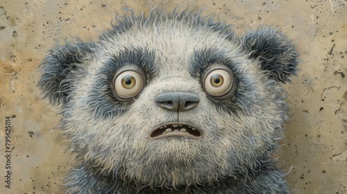  A painting of a panda bear with a surprised expression and a grumpiness depicted