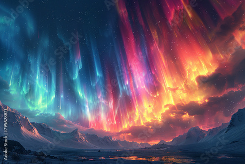A digital aurora painting the sky with vibrant hues, its shimmering curtains dancing in the invisible currents of the virtual atmosphere.