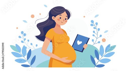 woman ultrasound pregnant mother holding female pregnancy baby belly scan care maternity photo picture motherhood life tummy love expecting, simplistic flat vector illustration, white background, isol