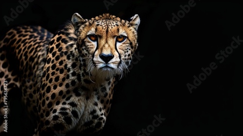 The Majestic Stare of a Cheetah on a black background. Generative AI