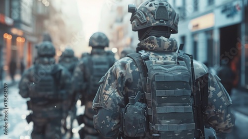 Urban Patrol: Armed Military Squad on City Street