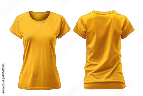 Yellow women's t-shirt front back realistic 3D template