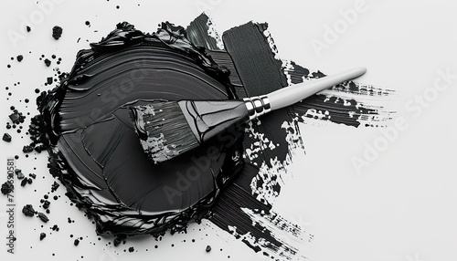 photo black grunge circle brush strokes oil paint isolated on white background 