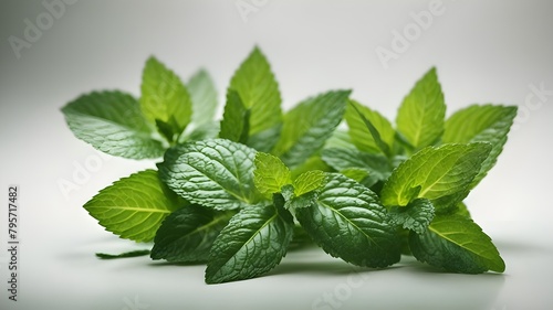 Fresh mint leaves set, isolated on white background