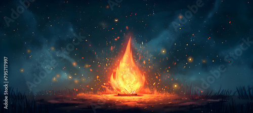 An illustration of a campfire with minimal detail and empty space around