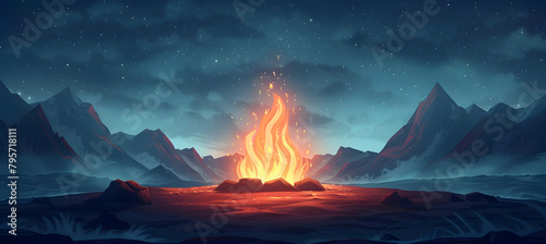 An illustration of a campfire with minimal detail and empty space around