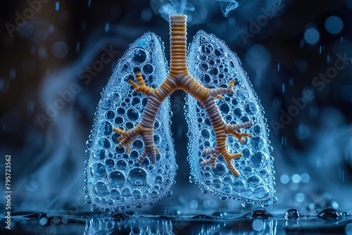 World Asthma Day. Asthma awareness poster with lungs filled with air bubbles on dark background. Bronchial asthma symbol. National asthma day. Asthma solidarity day. Lungs 