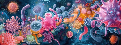 An artistic rendering of the complex relationship between pathogenic bacteria and the host microbiome
