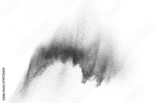 Black texture isolated on white background. Dark particles explosion. Abstract overlay textured. 