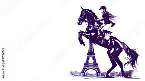 Purple illustration paint of Equestrian Sport show jumping olympic games