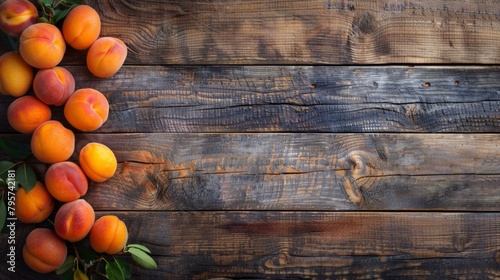 Ripe peaches on wooden surface