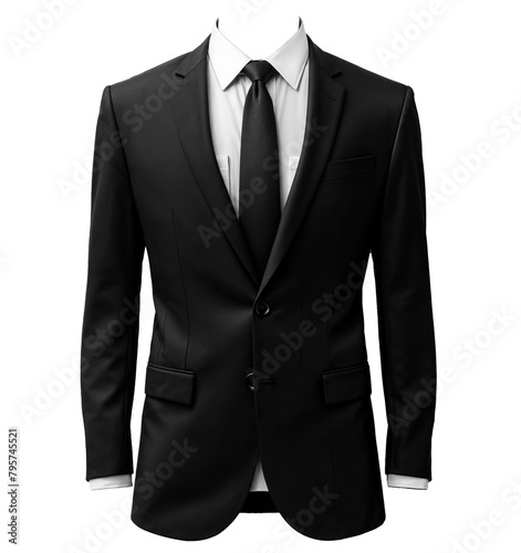 A black headless costume against a transparent background, ideal for advertising men's suits