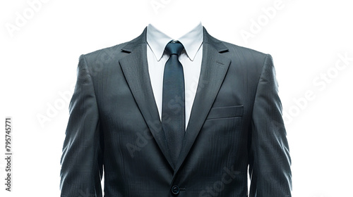 A black headless costume against a transparent background, ideal for advertising men's suits