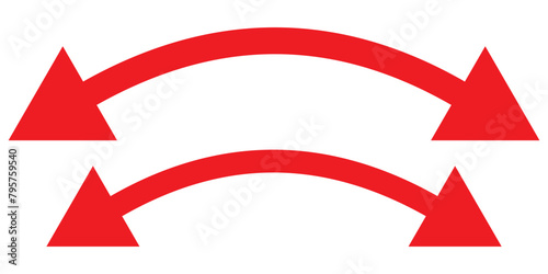 Dual sided red arrow vector, icon, silhouette design. Semicircular curved thin, long double ended red arrow vector design for website, app and logo design. Vector illustration of duel side arrow.