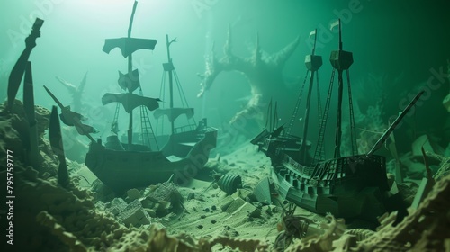 Underwater Paper Treasure Hunt with Sunken Ships Split Shot.