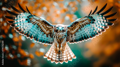 Faucon en vol avec les ailes déployées
