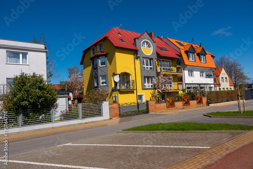 street of Leba town by the Baltic Sea, Poland