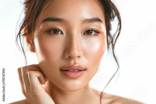 beautiful asian woman with flawless smooth skin gazing at camera studio portrait on white background natural beauty concept ai generated 13