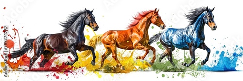 Colorful horse running with a splash of paint on a white background. Watercolor animal concept.