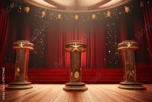 Large wooden podium stage audience lighting.