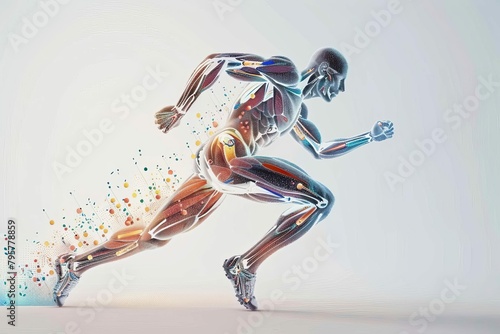 dynamic runner anatomy exploded view sports science concept illustration