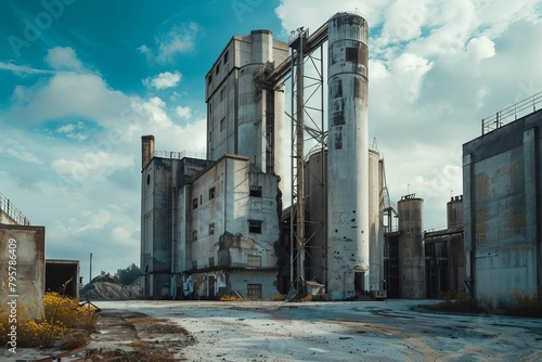 inactive cement factory during industrial and labor crisis abandoned industry concept