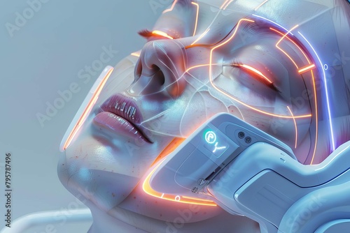laser skin tightening treatment on face muscles futuristic hifu machine 3d rendering