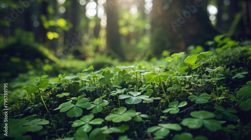 Green clover leafs in the forest of Ireland | National Limerick Day