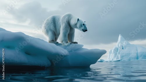 a polar bear on a melting ice floe in the Arctic