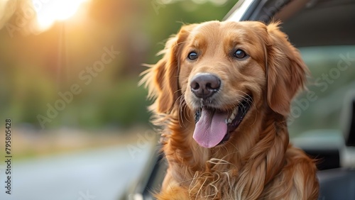 A whimsical retriever dog embarks on an entertaining road trip in a car. Concept Cute Pets, Travel Adventures, Pet Photography, Whimsical Stories, Road Trip Ideas