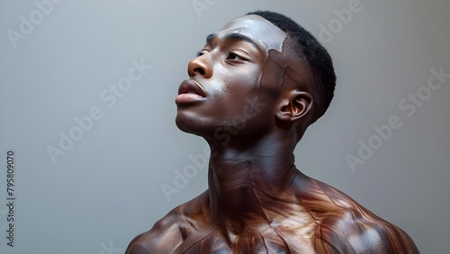 Upper Body Shot of Man Displaying Back and Neck Muscles. Concept Fitness Portrait, Muscular Physique, Back and Neck, Upper Body Shot
