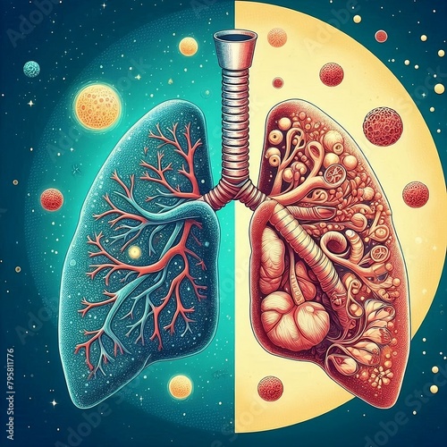 Normal vs asthmatic bronchioles, vector illustration comparison of both , world health day , asthma day social media ads poster created with generative ai 