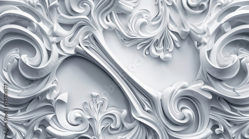 Intricate white bas-relief with baroque scroll designs