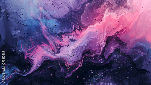 Abstract acrylic paint swirls in a cosmic color palette evoke a space nebula