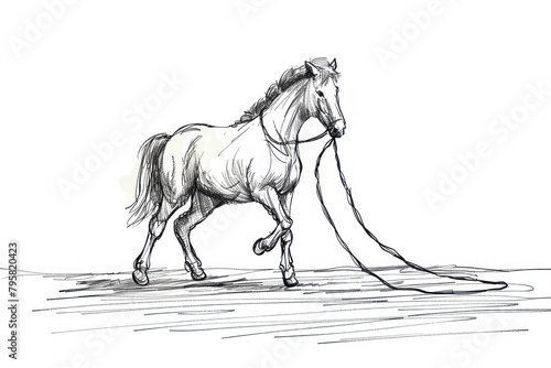 sketched horse trotting with flowing mane in a minimalistic pen illustratio