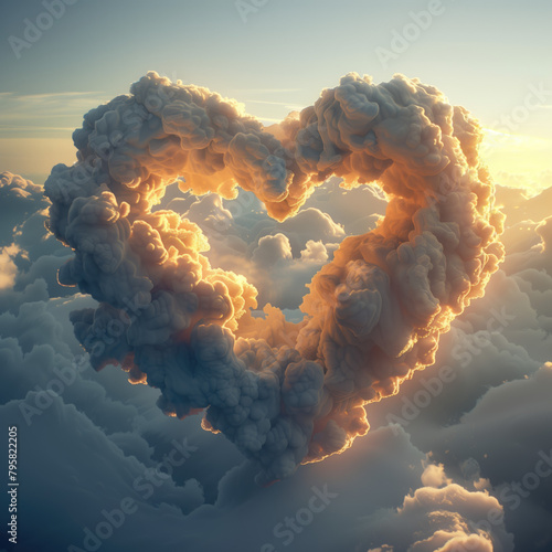 Corazón de nube en el cielo, concepto de sueños y felicidad humana.