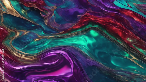 Images reminiscent of liquid gemstones, with translucent pools of fluid reflecting brilliant jewel tones such as emerald green, sapphire blue, amethyst purple, and ruby red ULTRA HD 8K